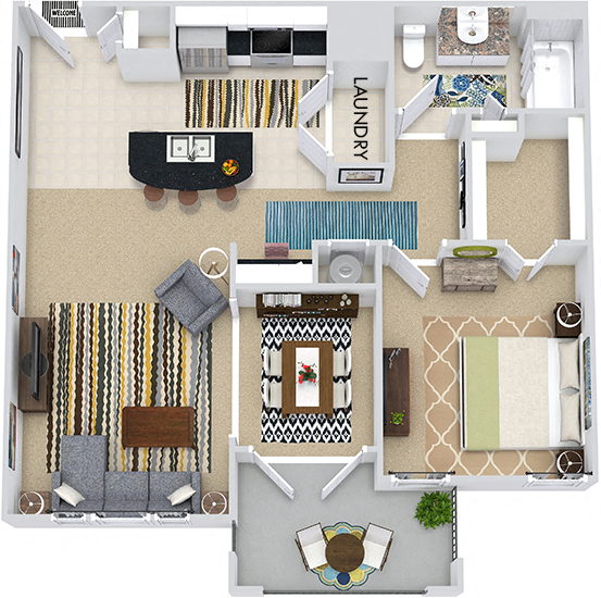 Floor plan for 1 bed, 1 bath, 823 sqft